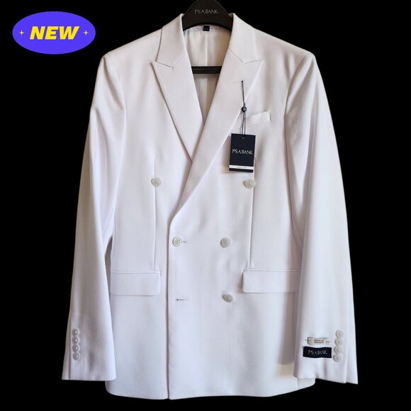 36R White Double Breasted Suit Jacket New Mens Jos A Bank Polyester Peak Lapel - Picture 1 of 17